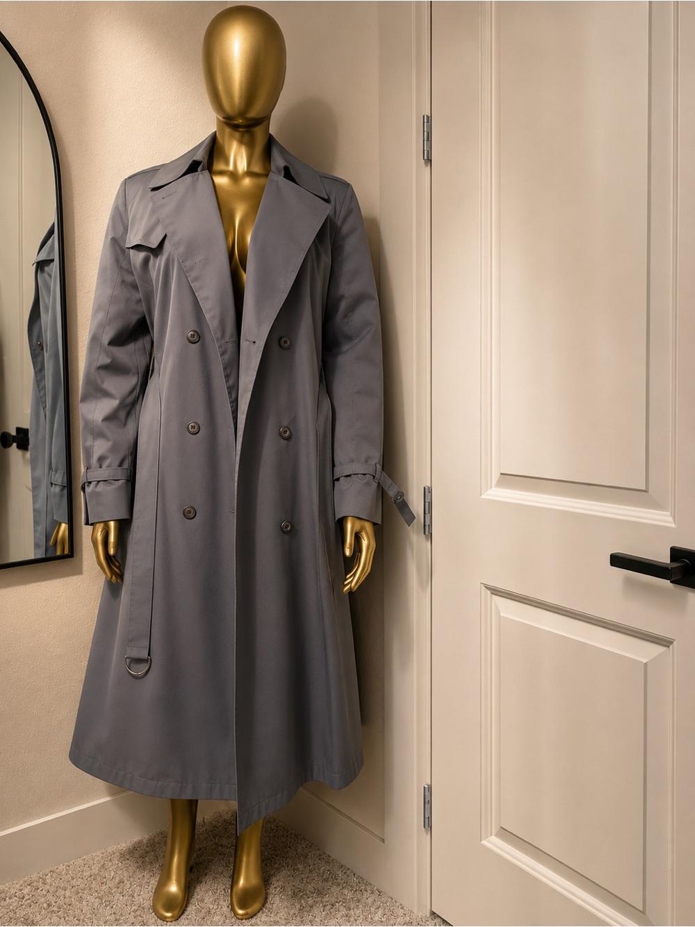 Vintage London Fog Gray Double Breasted Belted Trench Coat